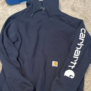 Carhartt Dark Blue Hoodie with White Logo